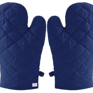 kitchen gloves Heat Resistant Cotton Kitchen Oven Mitt Microwave Gloves, Set of 2 (Blue)