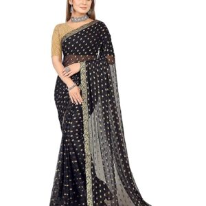 Selli Women's Zari Woven Lace Border Worker Chiffon Saree With Blouse